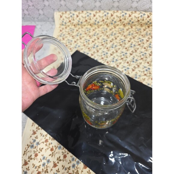 Arc France Vintage Spice of Life Vegetable Glass Hinged Lid 1L Canister Jar - Picture 7 of 8
